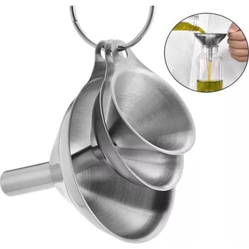 3Pcs/Set Stainless Steel Funnels Durable Cone Wide Mouth Pour Oil Wine Liquid Hopper For Canning Tools Kitchen Accessories