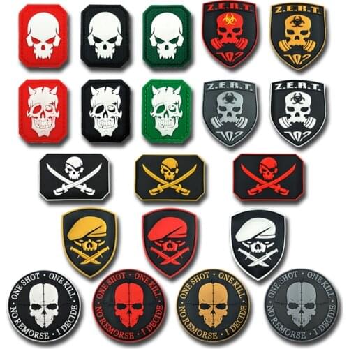 3D PVC Skull Rubber Patches Appliques Tactical Military Decorative Patches Combat Badges For Cap Backpack Clothing Caps