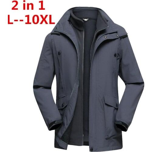 Plus 10XL 8XL 6XL Brand Clothing New Style Winter Dress Men Windbreaker Jackets and Coats 3 in 1 Liner and Hat Detachable