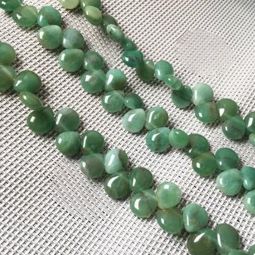 Natural Stone Loose Bead Horizontal Hole Water Drop Glossy Green Aventurined Stone Beads for Jewelry Making Necklace Bracelet