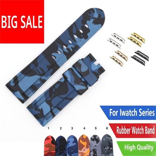 CARLYWET 38 40 42 44mm Camo Orange Waterproof Silicone Rubber Replacement Wrist Watch Band Loops For Iwatch Series 4/3/2/1