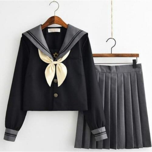 Black JK Uniform Autumn Long Sleeve Japanese School Uniforms for Girls Sailor Pleated Skirt JK Sets Uniform