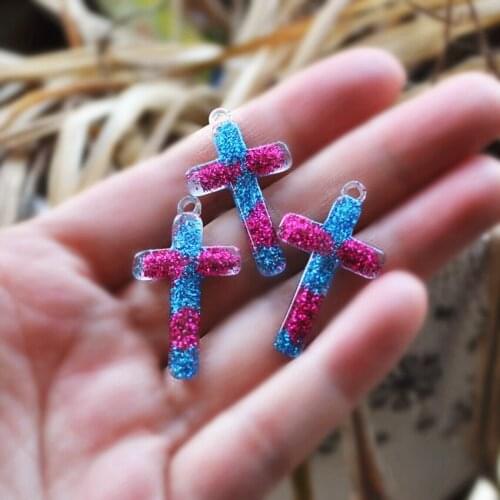 For DIY Charms Resin Pendant 20pcs Mixed 19*33mm Cute Glitter Cross