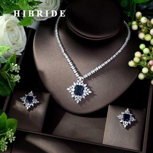 HIBRIDE Brilliant AAA Cubic Zirconia Blue Dubai Bridal Jewelry Sets for Women Wedding Accessories Fashion Jewelry Gifts N-344