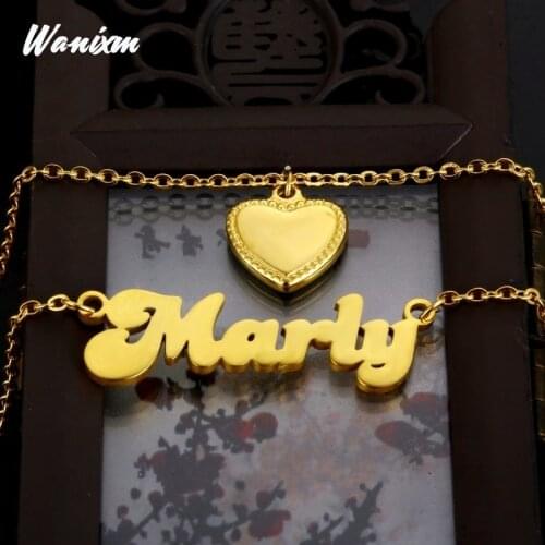 Customized Fashion Double Layer Name Necklaces for Couples Custom Personalized Nameplate Heart Pendant Necklace Lover Jewelry