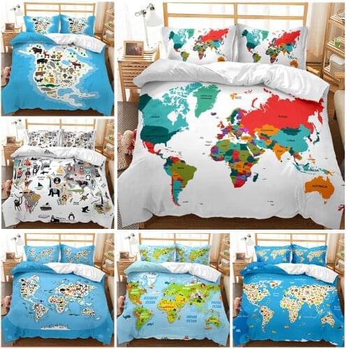 Home Textile Color World Map Bedding Set Kids Quilted Duvet Cover And Pillowcase 2 / 3 Piece Soft Microfiber Twin Queen Size