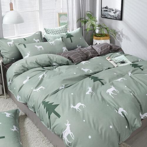Fashion Green Tree Flower Pink Heart Bed Cover Bedding Set Sheet Pillowcase Combination Cartoon Duvet Cover Bed Set Queen Size