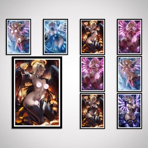 Mercy Kawaii Anime Angle Video Game Sexy Nude Art-Poster Picture Prints Silk Decor Home Decoration For Living Room Wall Canvas