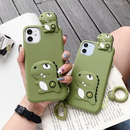 For iPhone 6 6s 7 8 Plus X XR XS 11 12 Mini Pro Max SE 2020 Cute 3D Cartoon Lightning Dinosaur Phone Case Soft Silicone Cover