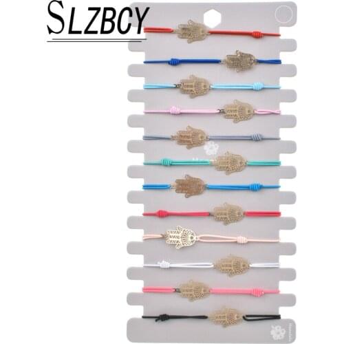 12 pcs/lot Gold Silver Color Hamsa Hand Heart Charm Bracelets Set For Women Adjustable Couple Bracelet Anklet Fashion Jewelry