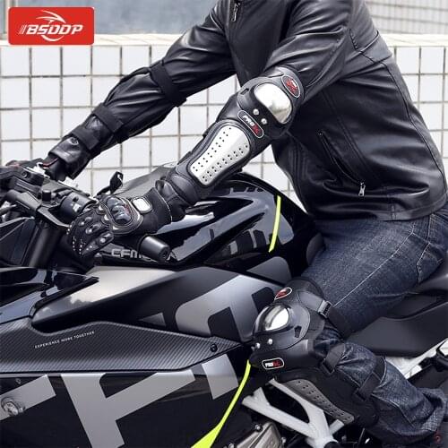 4Pcs/Set Motorcycle Kneepad Stainless Steel Moto Elbow Knee Pads Motocross Racing Protective Gear Protector Guards Kit