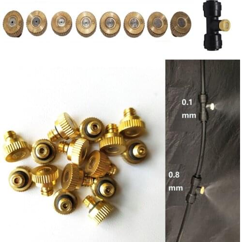 0.1mm to 0.8mm Outdoor Misting Cooling System Brass Fog Machine Nozzles with anti-drip self-sealing structure 20 PCS per Lot