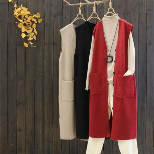 New Autumn Winter Waistcoat Womens Lazy Style Loose Sleeveless Sweater Vest Long Knitted Cardigan Jacket V-Neck Wild Top y1085