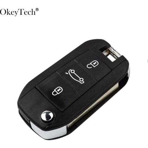 Okey Tech Flip Folding 3 Button Replacement Car Key Fob Shell For Peugeot 307 206 407 308 208 Traveller Expert Auto Key Case