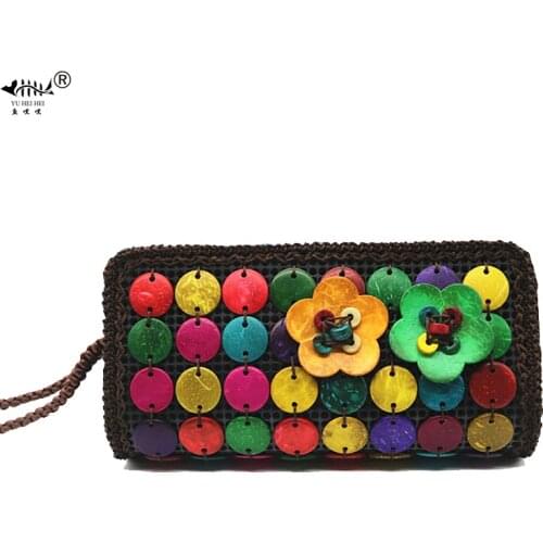 Original Handmade Long Hand Wallet Purses Wrist Coconut Shell Phone Bags Women Bohemian Wallets Lady Travel Bag Bags