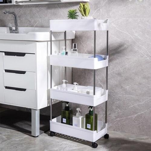 2/3/4 Layers Kitchen Shelf Movable Storage Organizer Rack Bathroom Shelf Metal Rolling Trolley Cart Basket Stand With Wheels