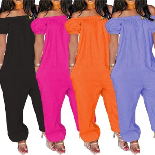 Plus Size S-4xl Jumpsuit Women Elegance Wholesale Off Shoulder Solid Short Sleeve Loose Overalls One Piece Outfits Dropshpping