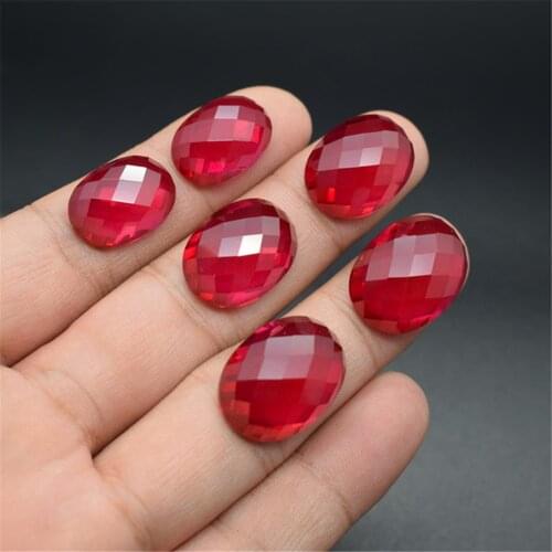Ruby Oval Cabochon Faceted Surface Egg Shape Ruby Cabochon Flat Back 13x18mm 15x20mm 16x22mm GR20