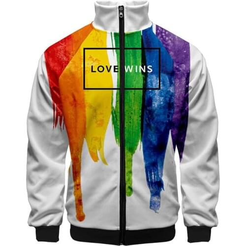 Stand Collar LGBT Rainbow Flag Lesbians Gays Fashion Boys/girls Zipper Hoodies Jackets Long Sleeve Harajuku 3D Spring Autumn Top