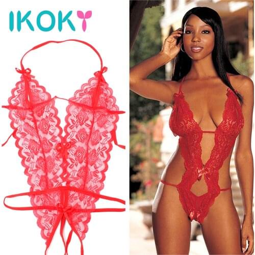 IKOKY Sexy Lingerie Sex Costumes Erotic Lingerie G-string Lace Siamese Perspective Three-Point Underwear For Sex Free Size