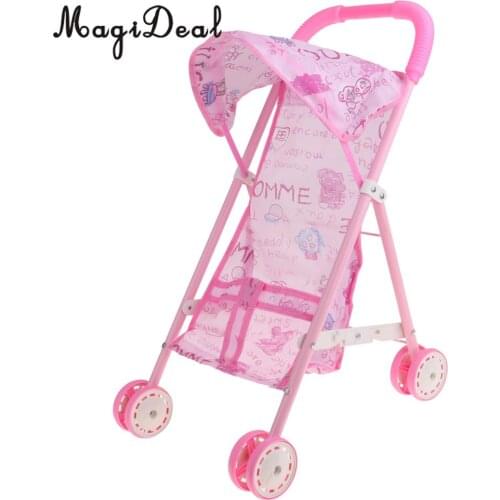 Foldable Doll Stroller with Hood Pink Baby Trolley Pushchair Simulation Furniture Playsets For Mellchan Baby Mini Reborn Doll