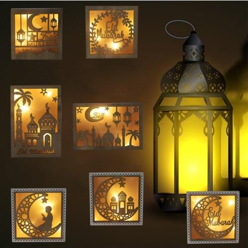 Led Light Moon Star Ramadan Wooden Ornament Eid Mubarak Islamic Muslim Eid Home Party Decor Ramadan Decoration