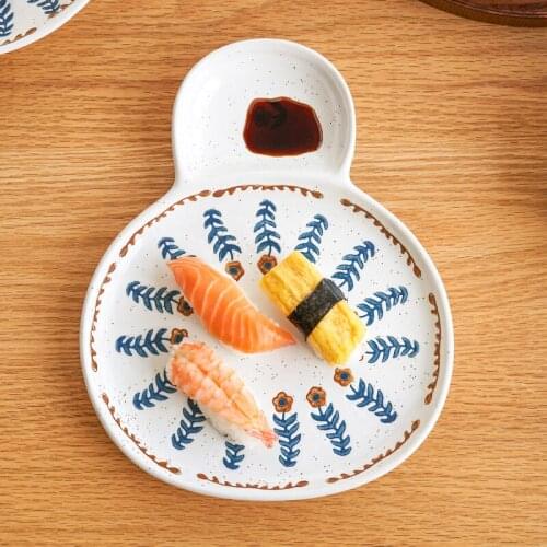 Dumpling Plate with Vinegar Dish Sushi Dim Sum Plate Dish Creative Japanese Tableware Special-Shaped Art Plate