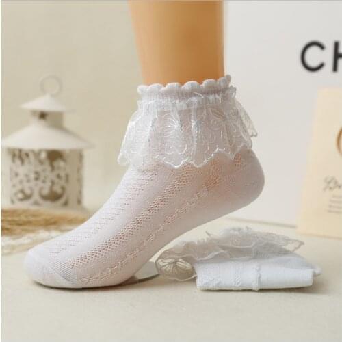 Thin summer baby girls kids toddler white pink cotton lace ruffle princess mesh socks childrens ankle short sock Breathable