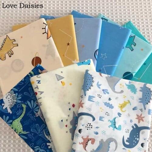 Cartoon WHITE BLUE YELLOW Space Constellation Star Dinosaur 100% Cotton Twill Fabric For Kids Bedding Sheet Cushion Clothing