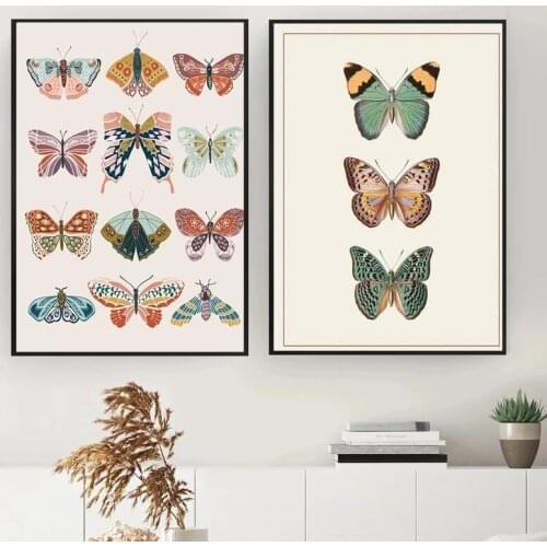 Vintage Butterfly Wall Art Boho Print Insect Nursery Decor Picture Painting Animal Modern Canvas painting Girl Room Decor Poster