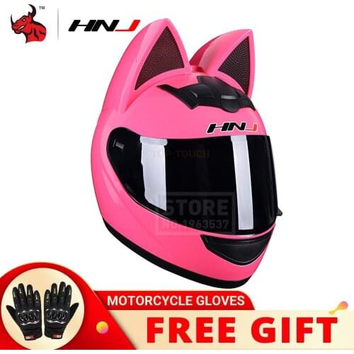 Woman Motorcycle Helmet Full Face Casco Moto Motocross Helmet Motorbike Riding With Personality Cat Ears 8 Colors For 4 Seasons