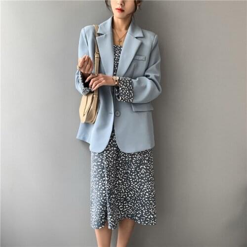 2021 New Spring Casual Women Blazer Korean Style Loose Long Sleeve Turn-Down Collar Fashion Single Breasted Female Suit Coat