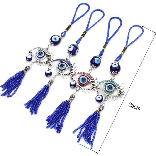 1PC 4 Colors Glass Evil Eye Pendant Charm Silver Plated Home Hanging Fine Jewelry Key Ring
