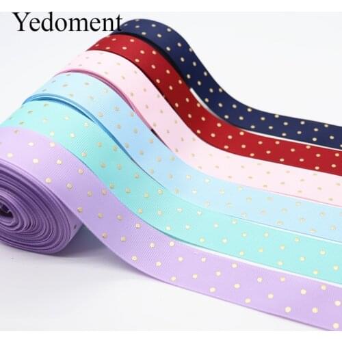 10 Yards 1" 25MM Gold Polka Dots Printed Grosgrain Ribbon For Hair Bows DIY Crafts Handmade Accessories M19080601
