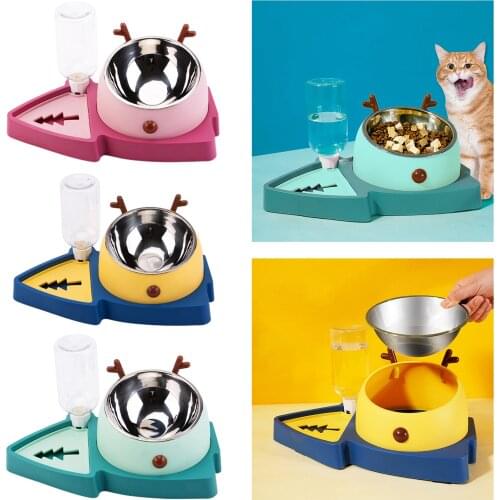 2 In 1 Double Dog Cat Bowls Pet Automatic Water Dispenser Detachable Dog Feeder Bowl No-Spill Pet Food Water Bowls for Cats Dog