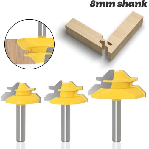 3pcs 8MM Tenon Router Bit 45 Degree Lock Miter Milling Cutter Woodworking Tool For Wood Jointed Bits Tools