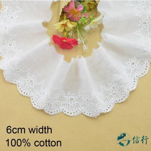 6cm cotton white embroided lace ribbon guipure trims fabric DIY sewing Accessories supplies african french lace applique #3534