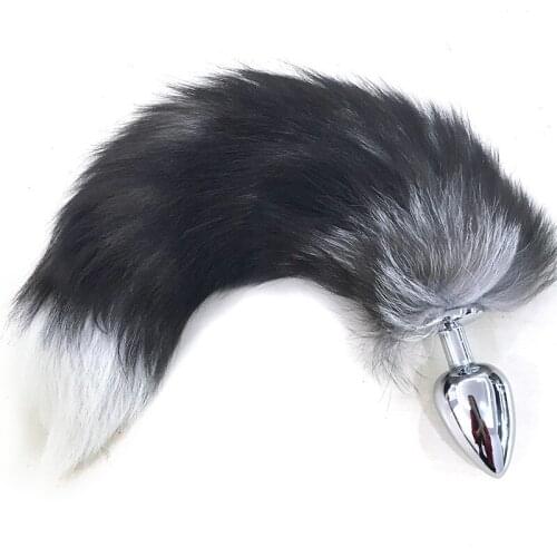 3 Size Stainless Steel Butt Plug Gray Fox Tail Anal Plug Erotic Anal Beads Sex Toys For Women Sex Products for Couple GS0255