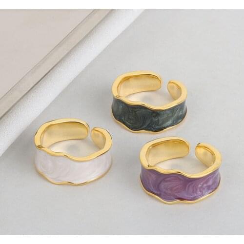 Binmonray 925 Sterling Silver Irregular Drop Glaze Rings for Women Korea Retro Chic Luxury Fashion Wide Geometric Ring Jewellery