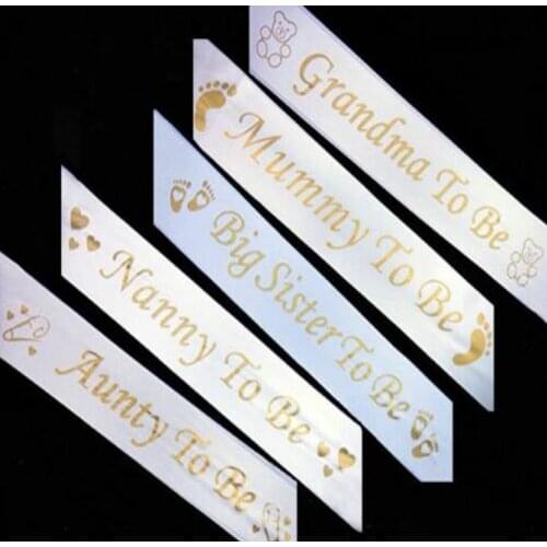Mummy to Be Satin Ribbon Sash with Footprint Bear Nanny grandma Aunty Big sister Dad To Be Baby Shower Party Favor Sashes White