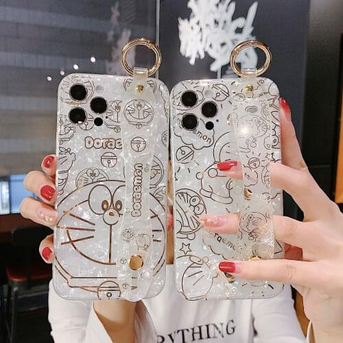 Wristband Shell Doraemon Phone Case For Iphone 12 Pro Max 11 7 8Plus XR XS MAX Soft Shockproof Cover Coque For Huawei P30 Pro