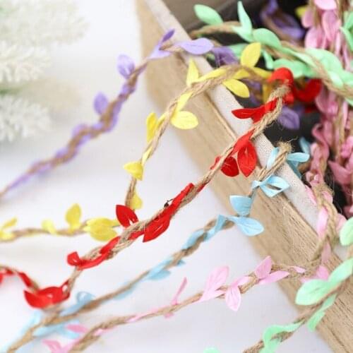 100meters Colored Leaves Ribbon Natural Jute Twine with Artificial Eucalyptus Leaf Garland for Balloon Tail DIY Christmas Crafts