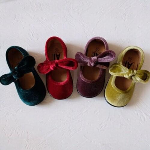 Baby Casual Shoes 2021 Spring Girl Velvet Detachable Bowknot Children Nursery Toddler Shoes Soft Non-slip Princess Single Shoes