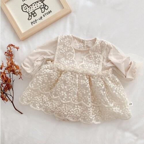 Sweet Lace Baby Girl Dresses Spring Summer Newborn Lightweight Breathable Clothes Long Sleeve Lace Mesh Bodysuit Infant Vestidos