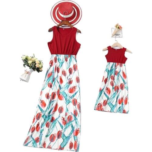 Mom and Daughter Matching Long Dress 2021 New Toddler Girl Summer Clothes Lovely Women Dresses Kids Outfits Outdoor Party Wear