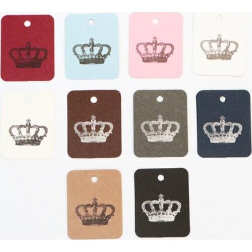 Hot sale KoMee small price tag 2.6x3.3cm 200pcs/lot colorful Print Crown Paper Labels for Wedding Party Clothes Decoration