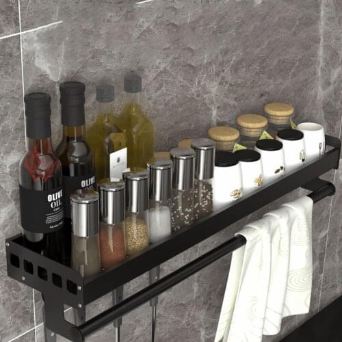 Kitchen Shelf Space Aluminum Punch-free Spice Storage Rack Wall-mounted Large Capacity Chopsticks Knife Shelf Kitchen Organizer