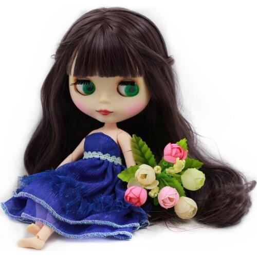 ICY DBS Blyth Doll White Skin Deep Purple Long Wavy Hair With Bangs Matte Face Joint Body bjd DIY girl toy gift No.300BL9219