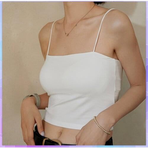 Womens Tank Top Solid Camis Vest Summer Sleeveless Crop Top Strap Basic Tops Seamless Camisole With Chest Pad Tube Top Female