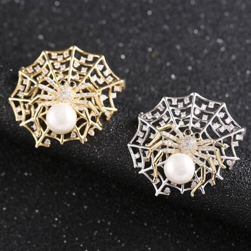 Cute Gold Color Rhinestone Spider Brooch Fashion Vintage Brooches Pins Elegant Insect for Women Men Dress Coat Accessories Gifts